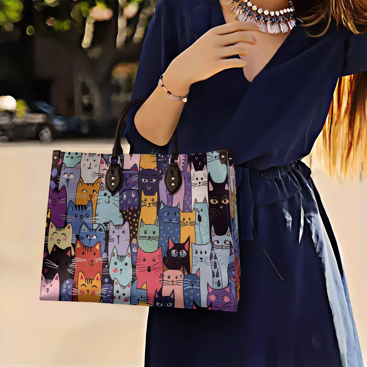 Leather Bag Colorful Cat Parade