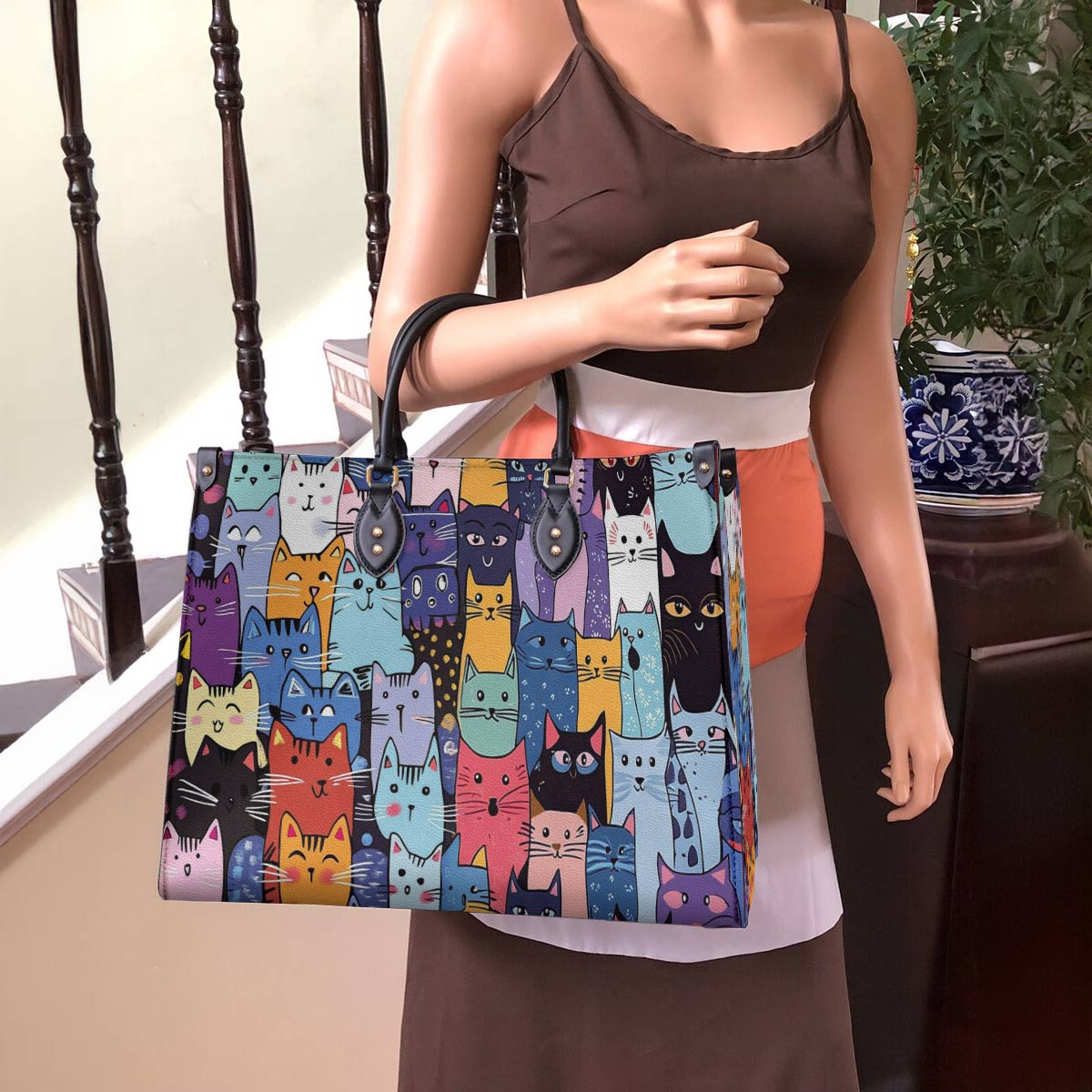 Leather Bag Colorful Cat Parade