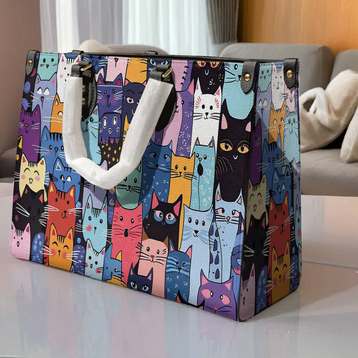 Leather Bag Colorful Cat Parade