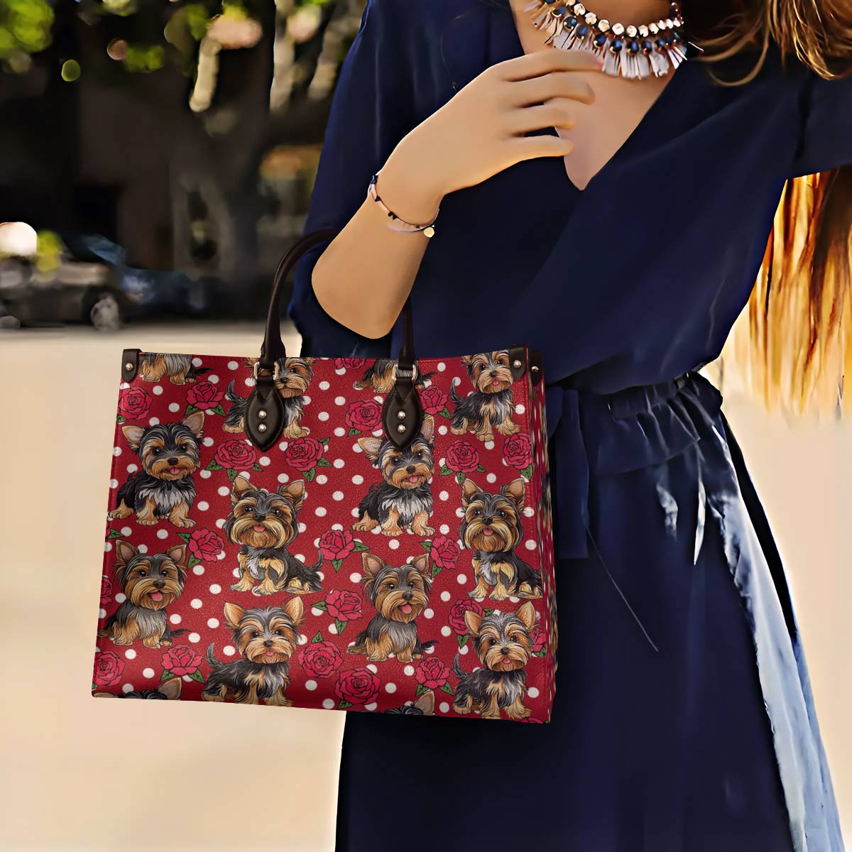 Leather Bag Rosy Yorkie Charm