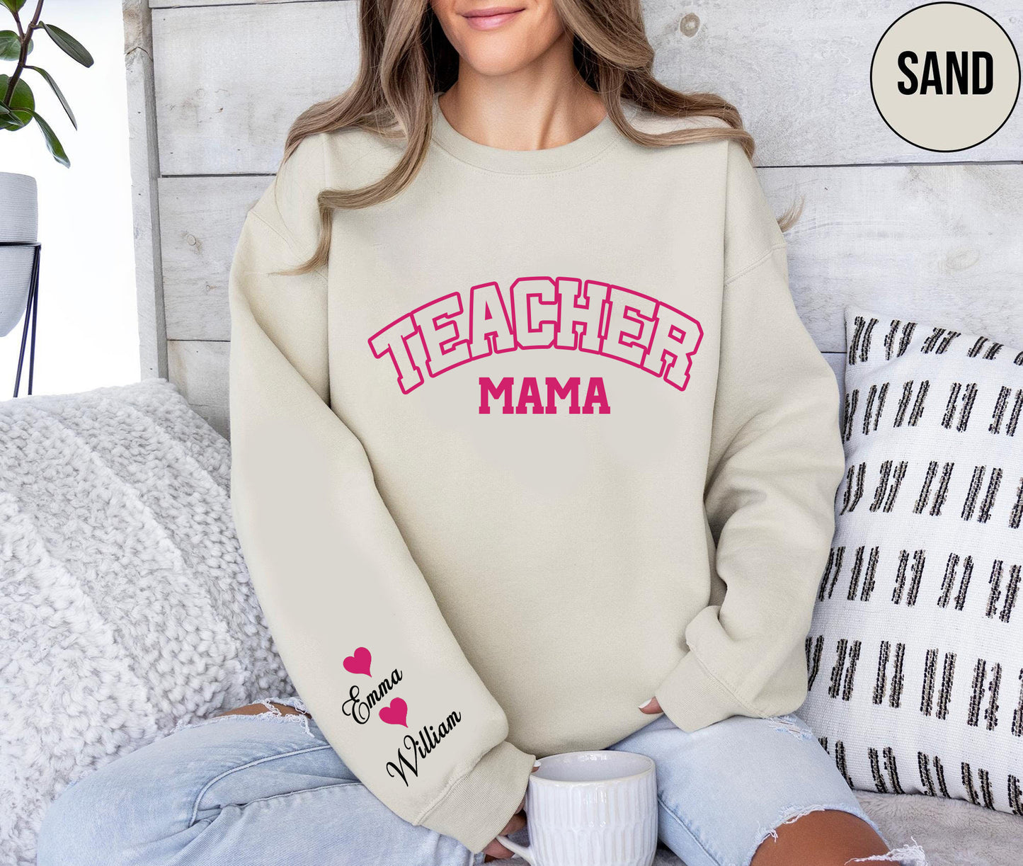 Custom Teacher Mom Sweatshirt, Personalized Teacher Mama Crewneck, Teacher Mom Gift, Gift for Mother's Day