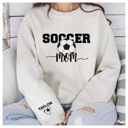 Personalized Soccer Mom Sweatshirt, Custom Name on Sleeve, Fall Season Gift, Gameday Shirt, Motherâ€™s Day Soccer Gift