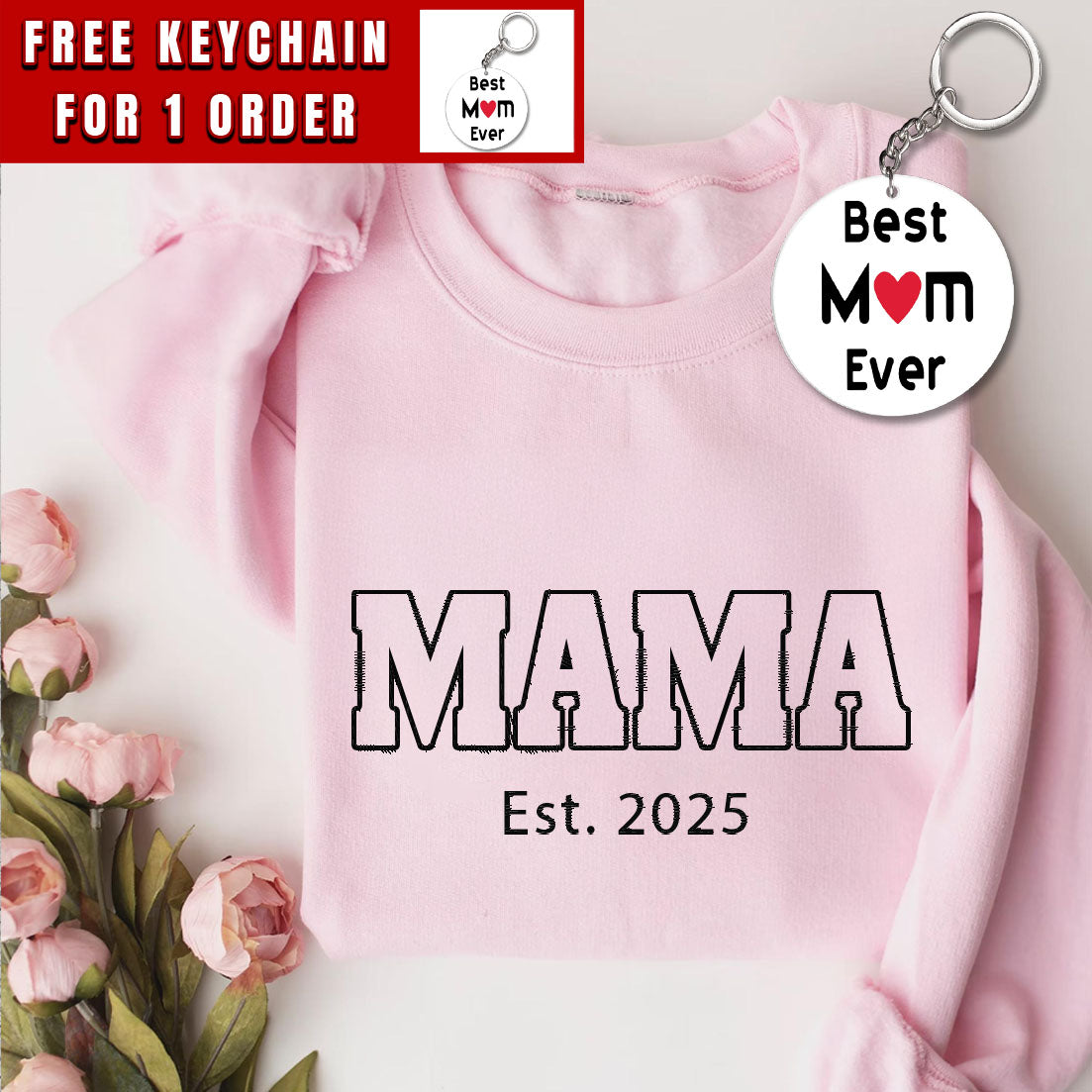 Custom Embroidered Mama Sweatshirt With Kids Names, Mama Sweatshirt Embroidered, Personalized Mimi, Momma, Mama...