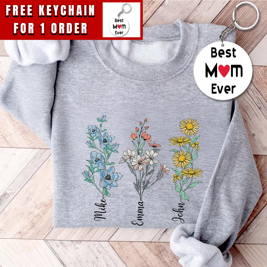 Mother Day Gift, Mom's Flowers Garden Sweatshirt, Custom Mom Shirt, Custom Flower Shirt
