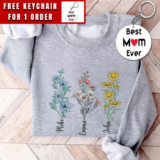 Mother Day Gift, Mom's Flowers Garden Sweatshirt, Custom Mom Shirt, Custom Flower Shirt