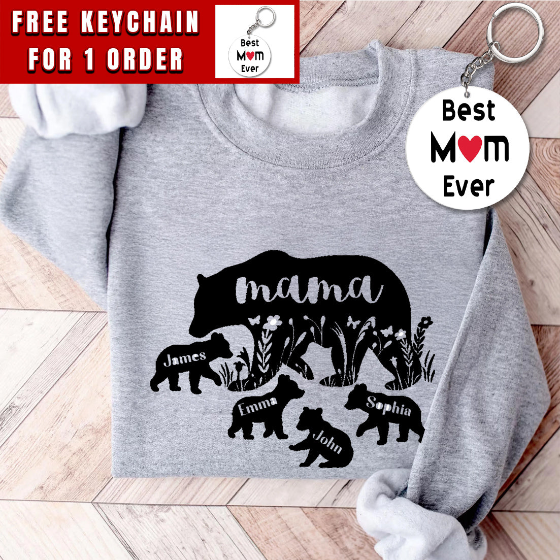 Mama Bear With Name Sweatshirt , Mom Shirt, Gift for Mother's Day