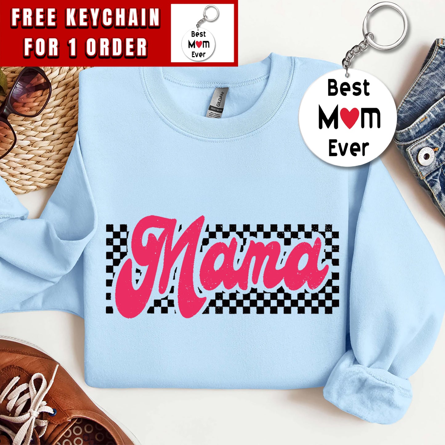 Checkered Mama Shirt Mothers Day Pink Checker Print Sweatshirt