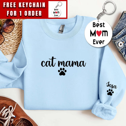 Personalized Cat Mama Sweatshirt With Cat Name, Custom Cat Mom Hoodie, Cute Cat Mommy Outfit, Cat Owner Clothing, Happy Mother's Day Gifts