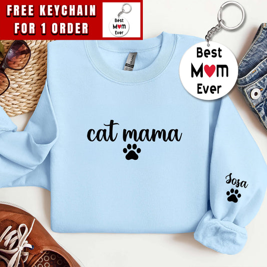 Personalized Cat Mama Sweatshirt With Cat Name, Custom Cat Mom Hoodie, Cute Cat Mommy Outfit, Cat Owner Clothing, Happy Mother's Day Gifts