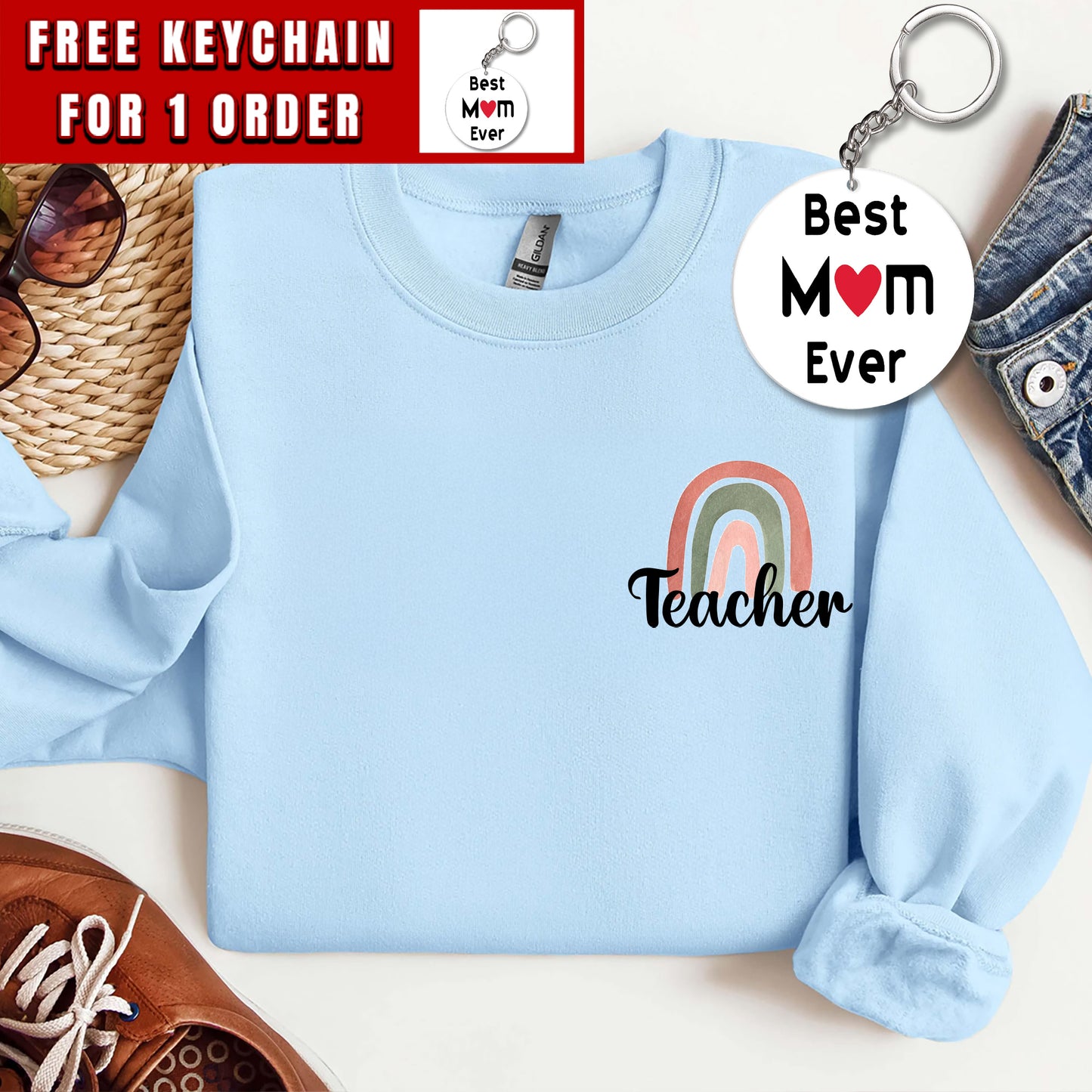 Teacher Sweatshirt Womens Funny Rainbow Teach Shirt