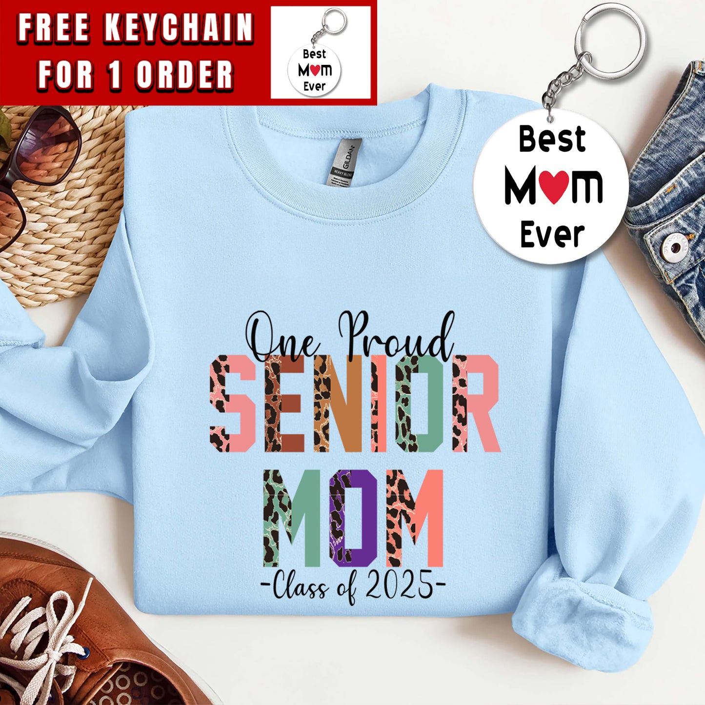 One Proud Senior Mom Class of 2025 Leopard Sweatshirt, T-Shirt