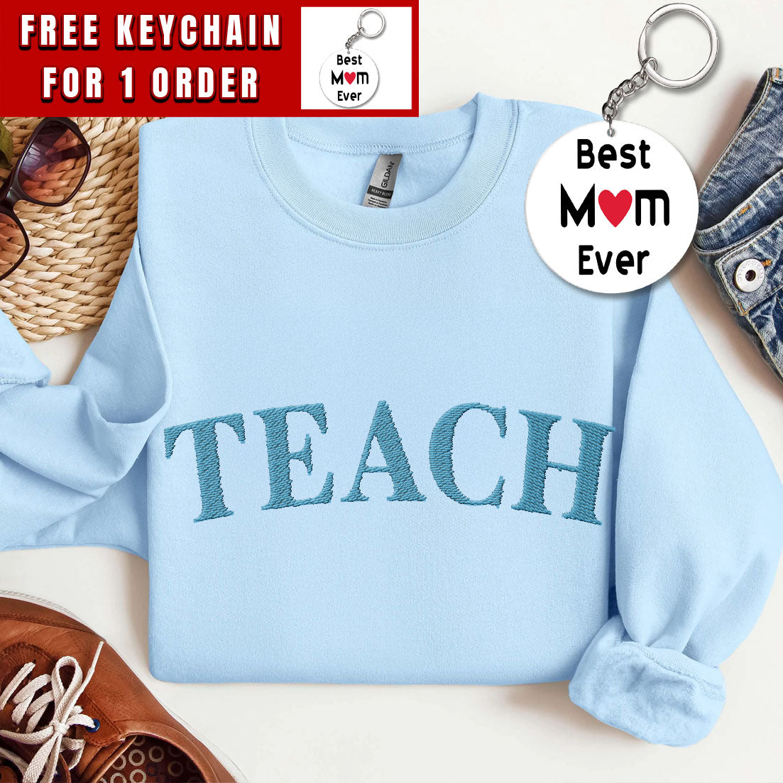 Embroidered Teach Sweatshirt, Cute Teacher Sweatshirt, Teacher Appreciation Gift, Back To School, Elementary Teacher Shirt, Team Teacher Shirt Gift