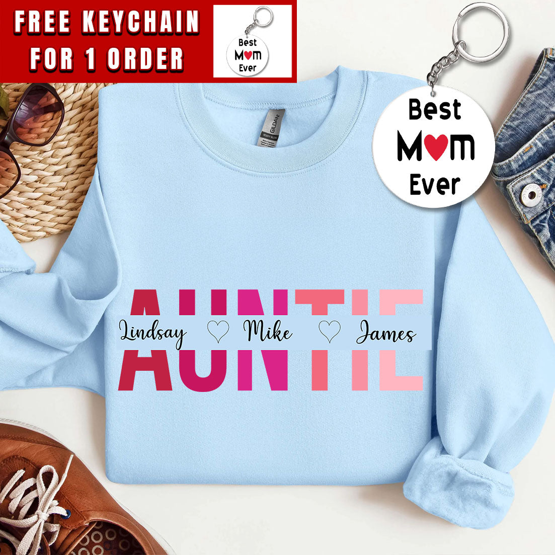 Custom Auntie Sweatshirt, Personalized Aunt Hoodie With Nephew Niece Names, Pregnancy Announcement Outfit, New Aunt Clothing, Auntie Gifts