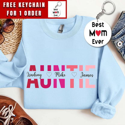 Custom Auntie Sweatshirt, Personalized Aunt Hoodie With Nephew Niece Names, Pregnancy Announcement Outfit, New Aunt Clothing, Auntie Gifts