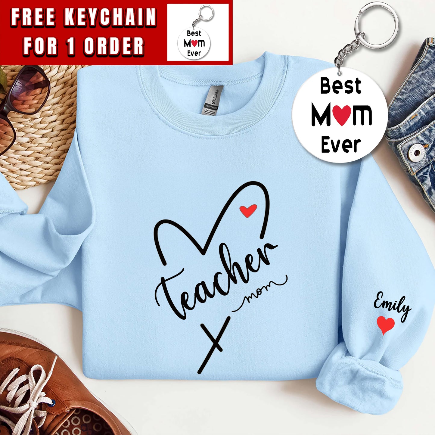 Personalized Teacher Mom Sweatshirt, Teacher Mom shirt, Teacher Mom Gifts, Gift for Mother's Day