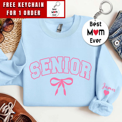 Senior Sweatshirt, Coquette Bow, Customized Grad Gift, Crewneck Sweatshirt Graduation, Class of 2025, Personalized Senior Gift
