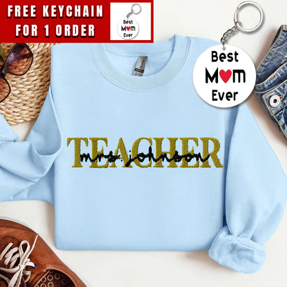 Embroidered Custom Teacher Mrs. Last Name Sweatshirt or Hoodie, Personalized Gift, Gift for Tutor-Teacher, Cute Teacher Shirt, Gift for Her