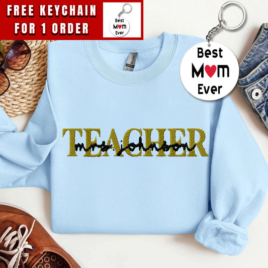 Embroidered Custom Teacher Mrs. Last Name Sweatshirt or Hoodie, Personalized Gift, Gift for Tutor-Teacher, Cute Teacher Shirt, Gift for Her