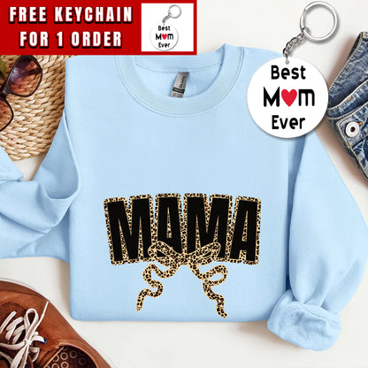 Mama Leopard Coquette Bow Sweatshirt, Leopard Mama shirt, Mama Shirt, Gift for Mother's Day