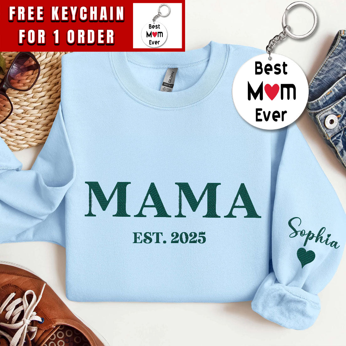 Personalized Mama Embroidered Sweatshirt, Custom Mom Embroidery Hoodie, New Mom Outfit, Pregnancy Reveal Clothing, Happy Mother's Day Gifts