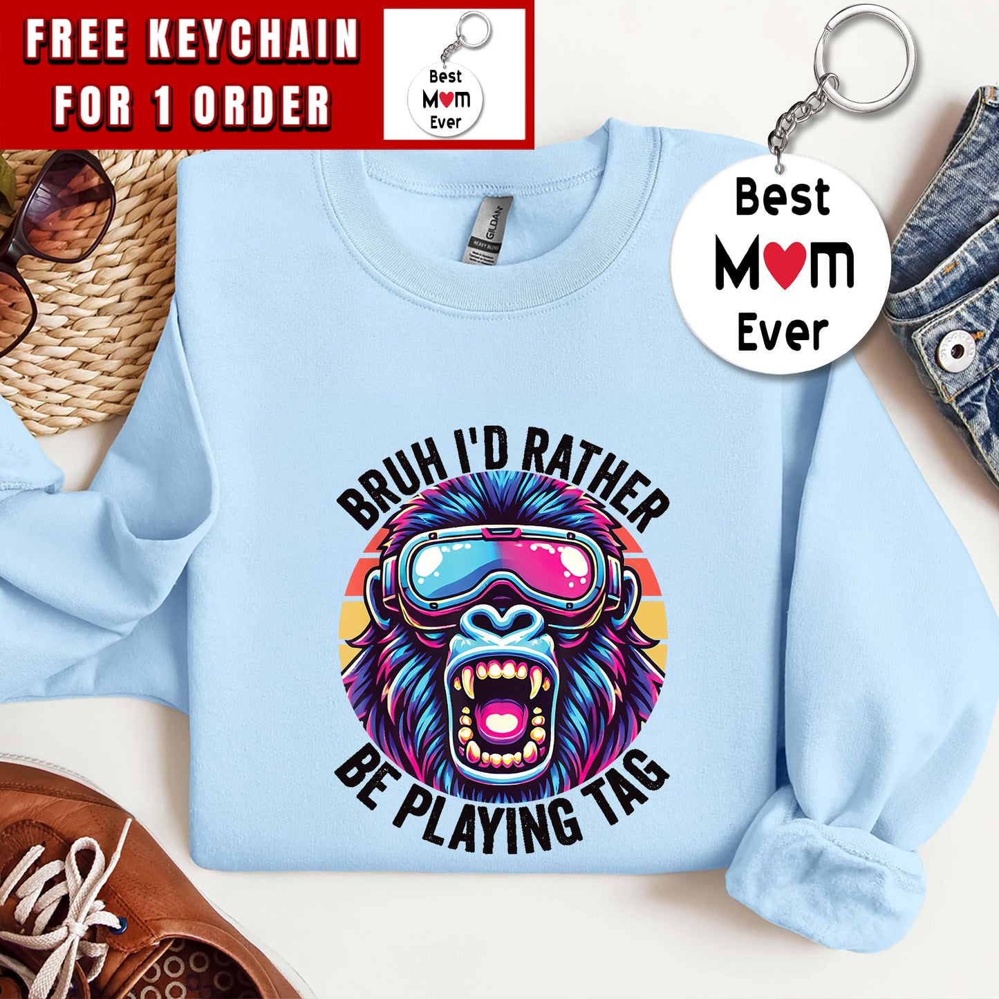 Bruh I'd Rather Playing Gorilla VR Gamer Funny Sweatshirt