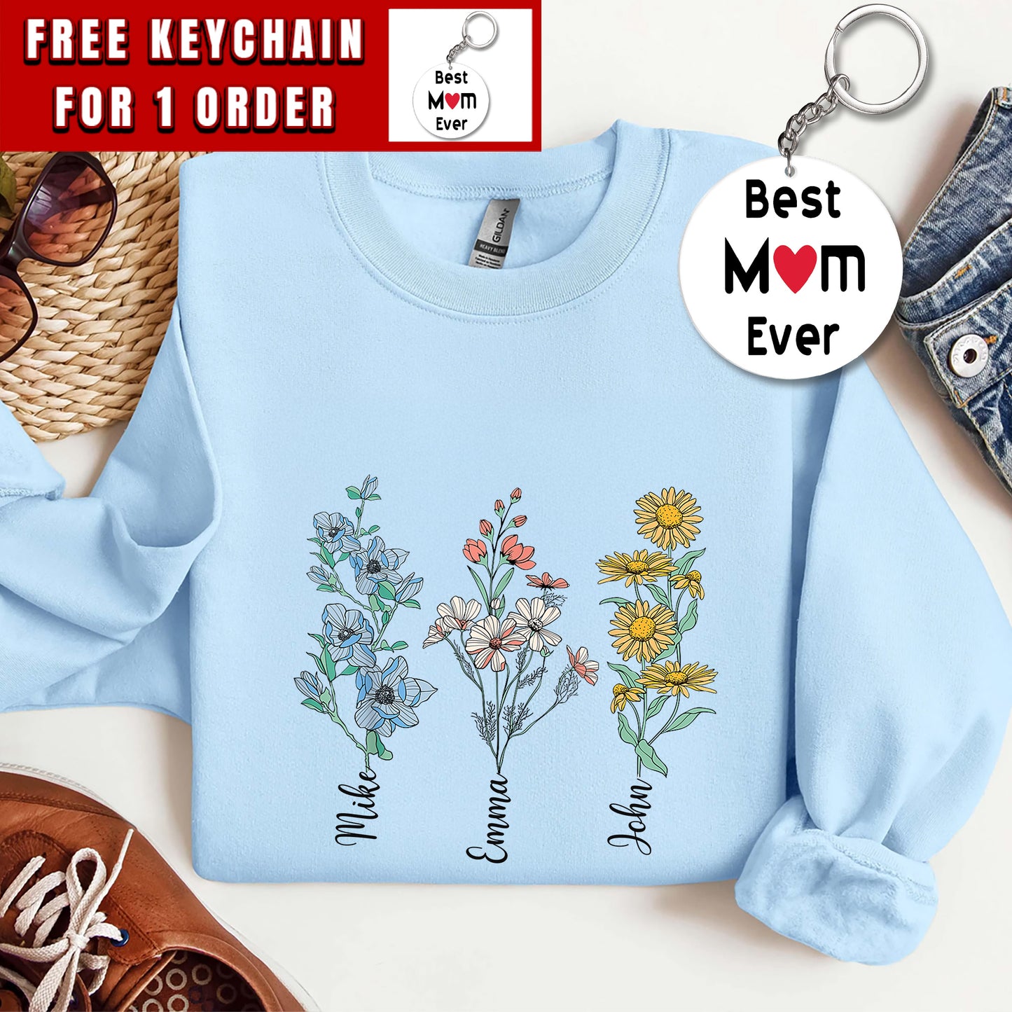 Mother Day Gift, Mom's Flowers Garden Sweatshirt, Custom Mom Shirt, Custom Flower Shirt