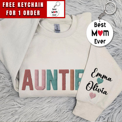 Embroidered Custom Auntie Sweatshirt, Personalized Aunt Shirt With Niece and Nephew Names, Blessed Aunty Hoodie, Customized Gift For New Aunt, Moms Day