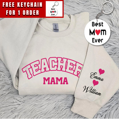 Custom Teacher Mom Sweatshirt, Personalized Teacher Mama Crewneck, Teacher Mom Gift, Gift for Mother's Day