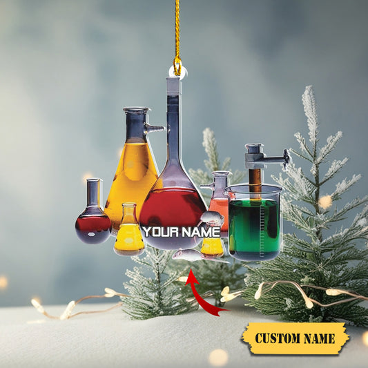 MonkeyVan Personalized Chemistry Glass Shape Flat Ornament, Biological Science Christmas Ornament, Ornament Decoration, Ornament For Gift, Ornament Christmas