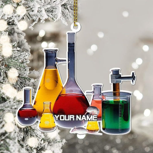 MonkeyVan Personalized Chemistry Glass Shape Flat Ornament, Biological Science Christmas Ornament, Ornament Decoration, Ornament For Gift, Ornament Christmas
