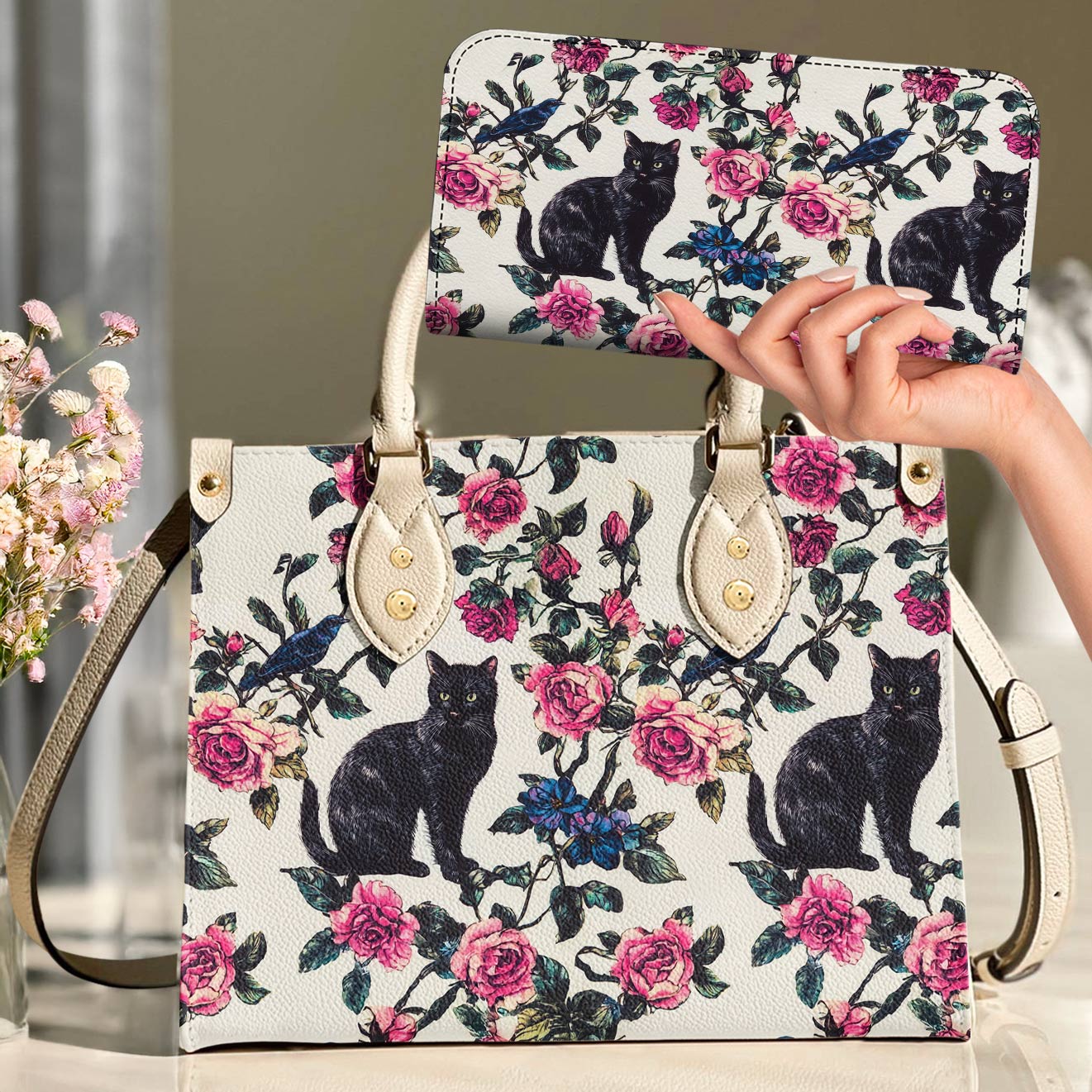 Cat Leather Bag Mystic Roses