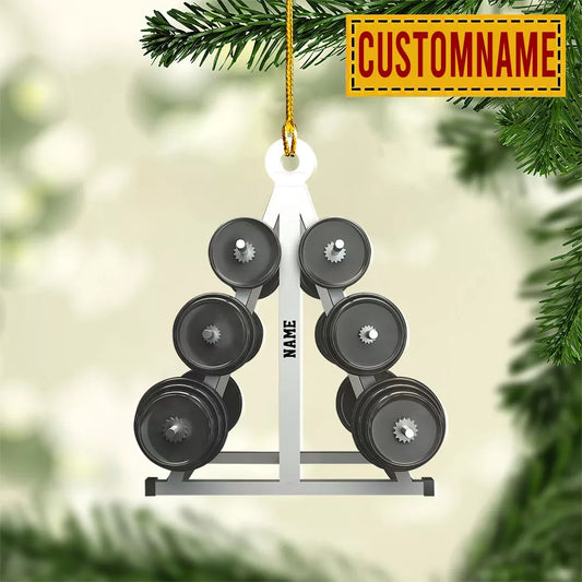 Personalized Barbell Ornament, Gym Christmas Ornament, Fitness Workout Ornament, Ornament Decoration, Ornament For Gift, Ornament Christmas