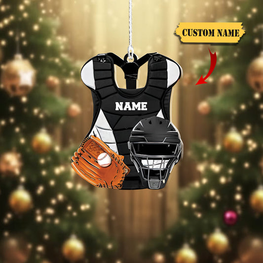 Personalized Baseball Set Helmet Glove Ornaments, Custom Name Ornament, Baseball Catcher Gear Ornament_Style 4_Pack 10 12, Ornament Decoration, Ornament For Gift, Ornament Christmas
