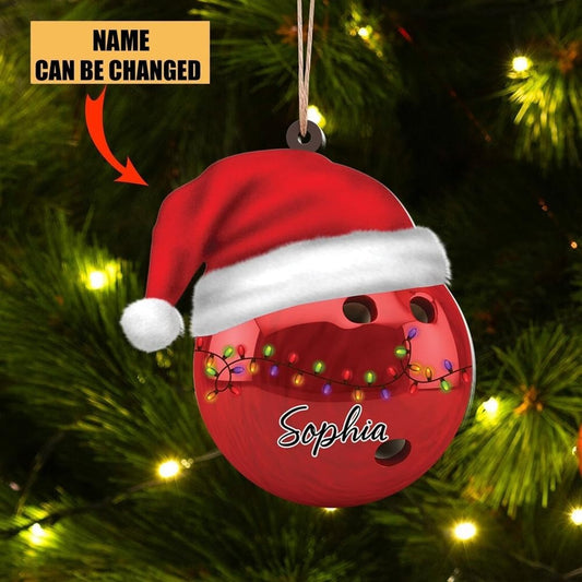 Personalized Bowling Ornament, Gifts Bowling Team, Bowling Xmas, Bowling Ball Santa Hat Custom Name Christmas Acrylic Ornament, Gift for Bowling Lover, Ornament Decoration, Ornament For Gift, Ornament Christmas