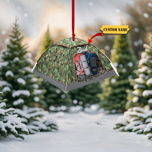 Personalized Camper Ornament Custom Camping Ornament, Tent Ornament RV Camping Ornament, Happy Gifts for Camping Lovers, Travel Camping Backpacked Hanging, Ornament Decoration, Ornament For Gift, Ornament Christmas