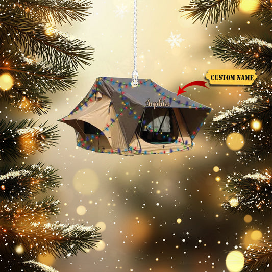 Personalized Camping Tent Christmas Custom Name Camper Acrylic Ornament, Ornament Decoration, Ornament For Gift, Ornament Christmas