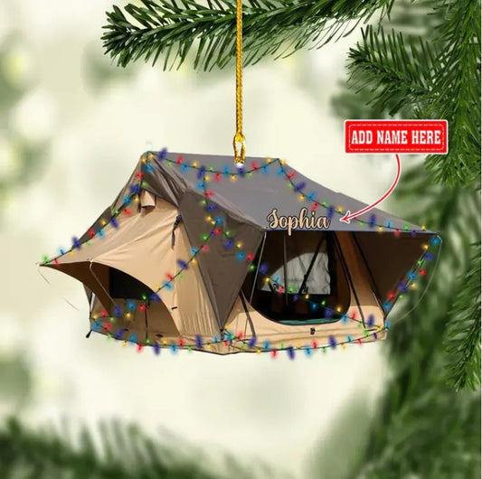 Personalized Camping Tent Christmas Custom Name Camper Acrylic Ornament, Ornament Decoration, Ornament For Gift, Ornament Christmas
