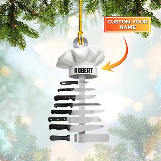 Personalized Chef Hat Knife Shaped Christmas Ornament, Idea Gift for Master Chef, Ornament Decoration, Ornament For Gift, Ornament Christmas
