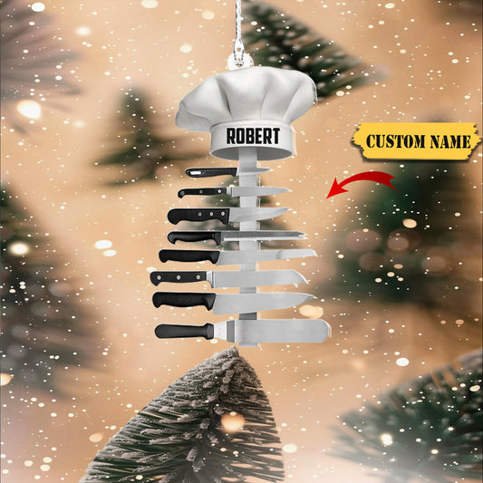Personalized Chef Hat Knife Shaped Christmas Ornament, Idea Gift for Master Chef, Ornament Decoration, Ornament For Gift, Ornament Christmas