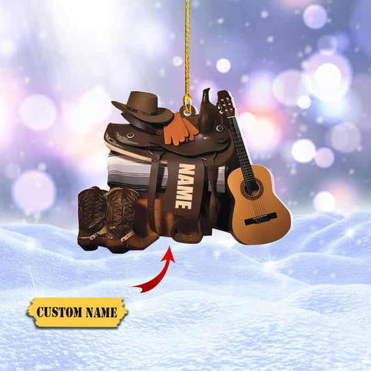 Personalized Cowboy Christmas Ornaments, Cowboy Boots and Hat Ornament for Cowboy, Saddle Ornament, Cowboy Cowgirl Horseback Riding Ornament Tree 454, Ornament Decoration, Ornament For Gift, Ornament Christmas