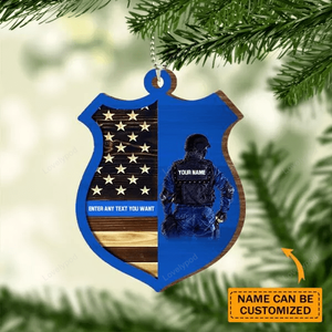 Personalized Custom Name American Flag Police Badge Ornament, Ornament For Him, Gift For Him, Ornament Christmas