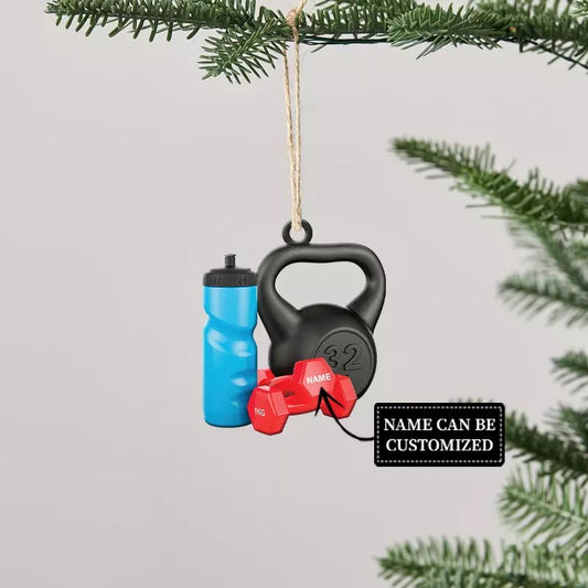 Personalized Dumbbell Ornament, Gym Christmas Ornament, Fitness Xmas Ornament, Ornament Decoration, Ornament For Gift, Ornament Christmas