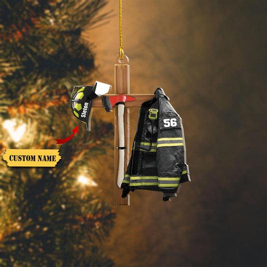 Personalized Firefighter Ornament, Firefighter Cross Armor Two Sided Ornament, Ornament Decoration, Ornament Christmas