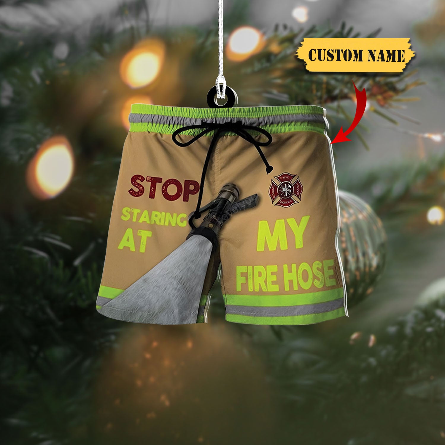 Personalized Firefighter Swim Trunks Ornament, Shaped Ornament Christmas, Ornament Decoration, Ornament Christmas