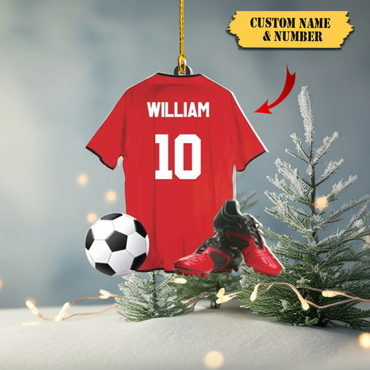 Personalized Football Soccer Uniform Acrylic Christmas Car Hanging Ornament, Custom Name Ornament, 2D Flat Shape Ornament, Gift for Football Soccer Players, Team Soccer, Ornament Decoration, Ornament For Gift, Ornament Christmas