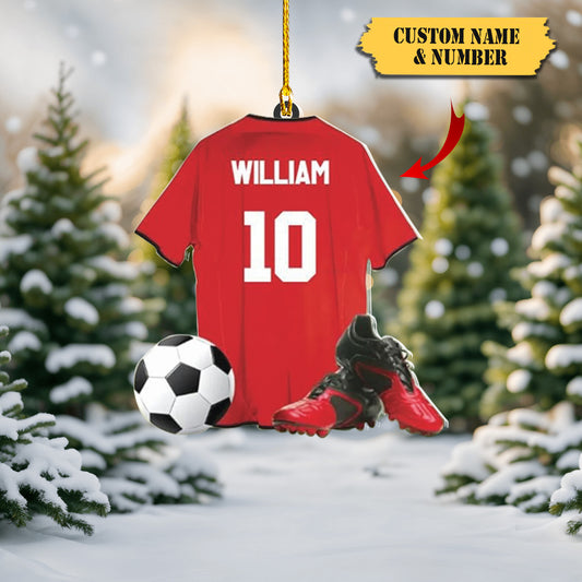 Personalized Football Soccer Uniform Acrylic Christmas Car Hanging Ornament, Custom Name Ornament, 2D Flat Shape Ornament, Gift for Football Soccer Players, Team Soccer, Ornament Decoration, Ornament For Gift, Ornament Christmas