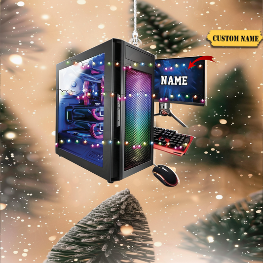 Personalized Gaming Computer Christmas Light Ornament, Gaming Christmas Ornament, Gamer Computer Ornament, Gaming Lover Ornament Gift, Ornament Decoration, Ornament For Gift, Ornament Christmas