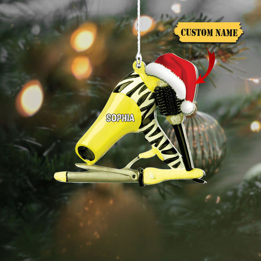 Personalized Hair Dryer Hair Brush And Hair Curler Christmas Ornament Gift For Barber, Ornament Decoration, Ornament Christmas