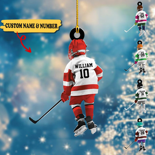 Personalized hockey acrylic Ornament for kids-gift for hockey lovers acrylic Ornament 1, Ornament Decoration, Ornament For Gift, Ornament Christmas