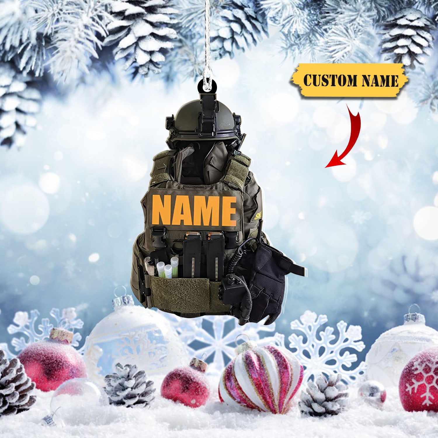 Personalized Military Backpack Ornament - Custom Name Acrylic Ornament, Army Equipment Ornament, Ornament For Him, Gift For Him, Ornament Christmas